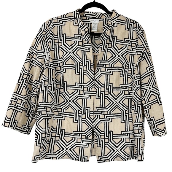Jaclyn Smith Jackets & Blazers - Jaclyn Smith Jacket Womens XL Beige Black Geometric Linen Retro Minimalist Artsy